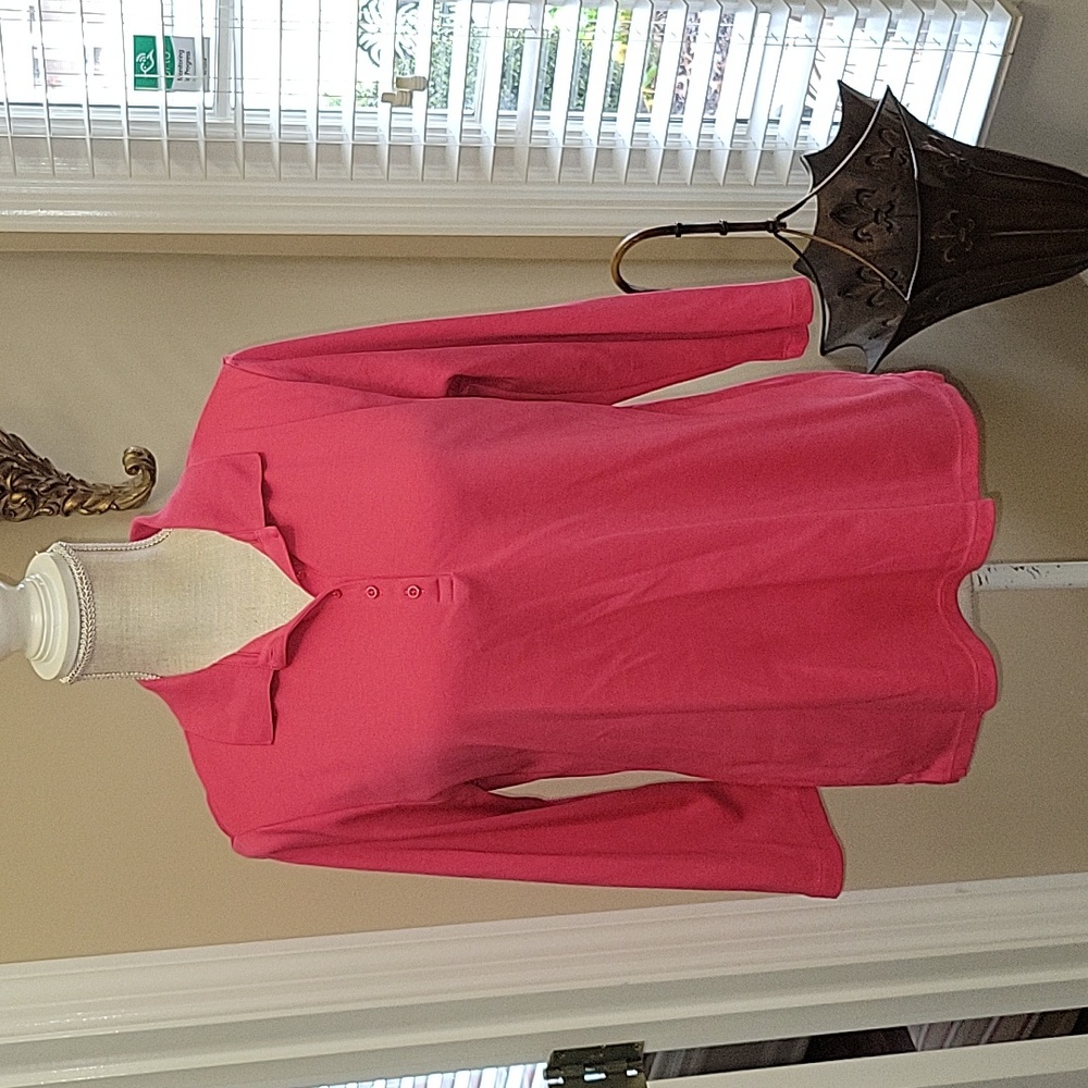 Lands' End hot pink 3/4 sleeve polo shirt 100% cotton Medium Excellent condition